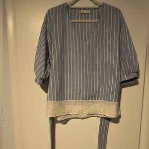 Zara TRF Blue and White Striped Top Sz XS